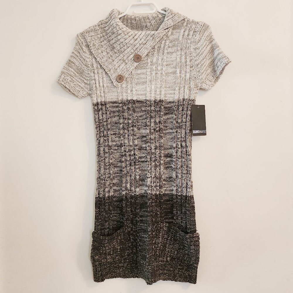 Majora Knitted Button Neck Dress with Front Pockets Gray XS